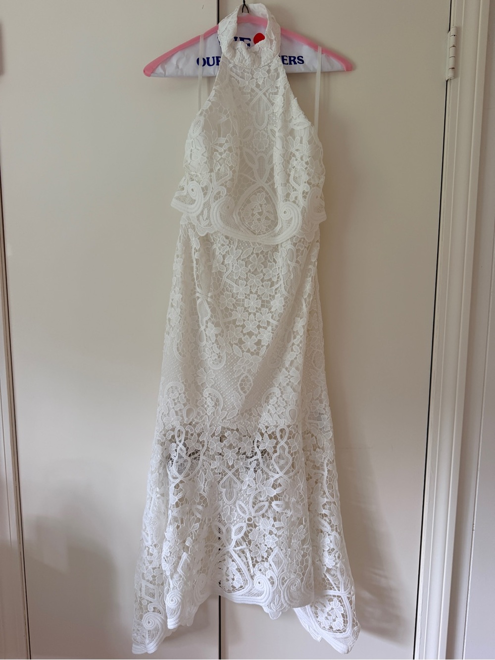 Lace Halter Maxi Dress in White